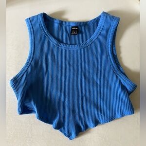 SHEIN Blue Ribbed Sleeveless Crop Top